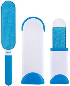 Pet fur hair remover brush with self cleaning base-blue